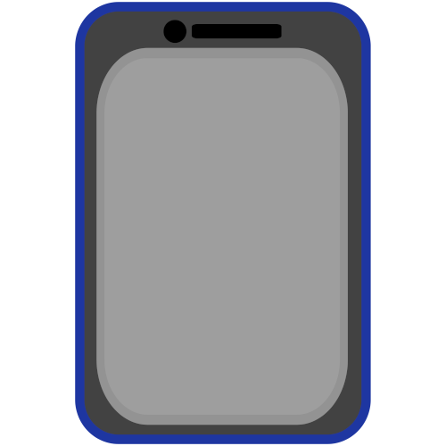  a grey phone with a light grey screen and a dark blue case 